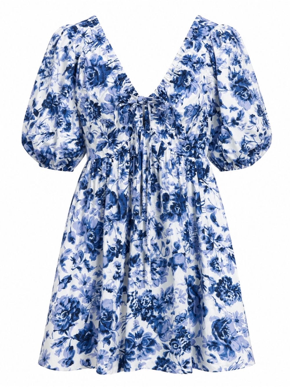 Abercrombie & Fitch Blue Floral Mini Dress M Cottagecore Tie Front Puff Sleeve